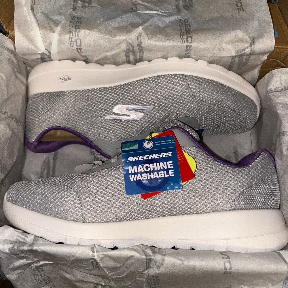 Skechers GO Walk Joy - Light Motion, Gray/Lavender, 9.5 Wide 124707W - Picture 8 of 10